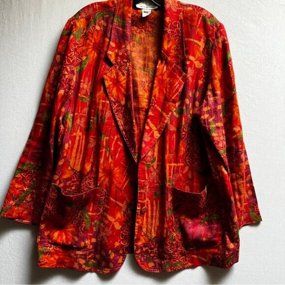 Vintage Origins Vibrant Red and Orange Linen Blazer Jacket Sz 12 - Picture 1 of 11